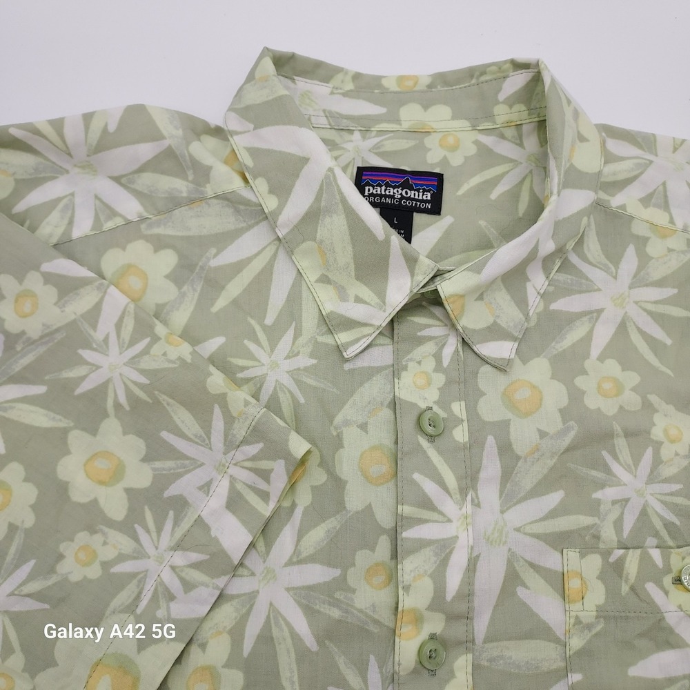 Patagonia Go To Shirt Mens Large Green Floral Organic Cotton SS 52691 SP23 VOSG